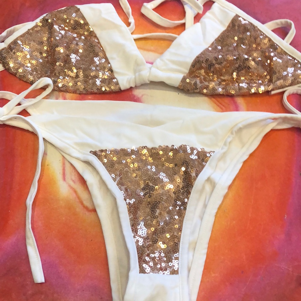 White And Rose Gold Bikini Top And Bottom (New!)
